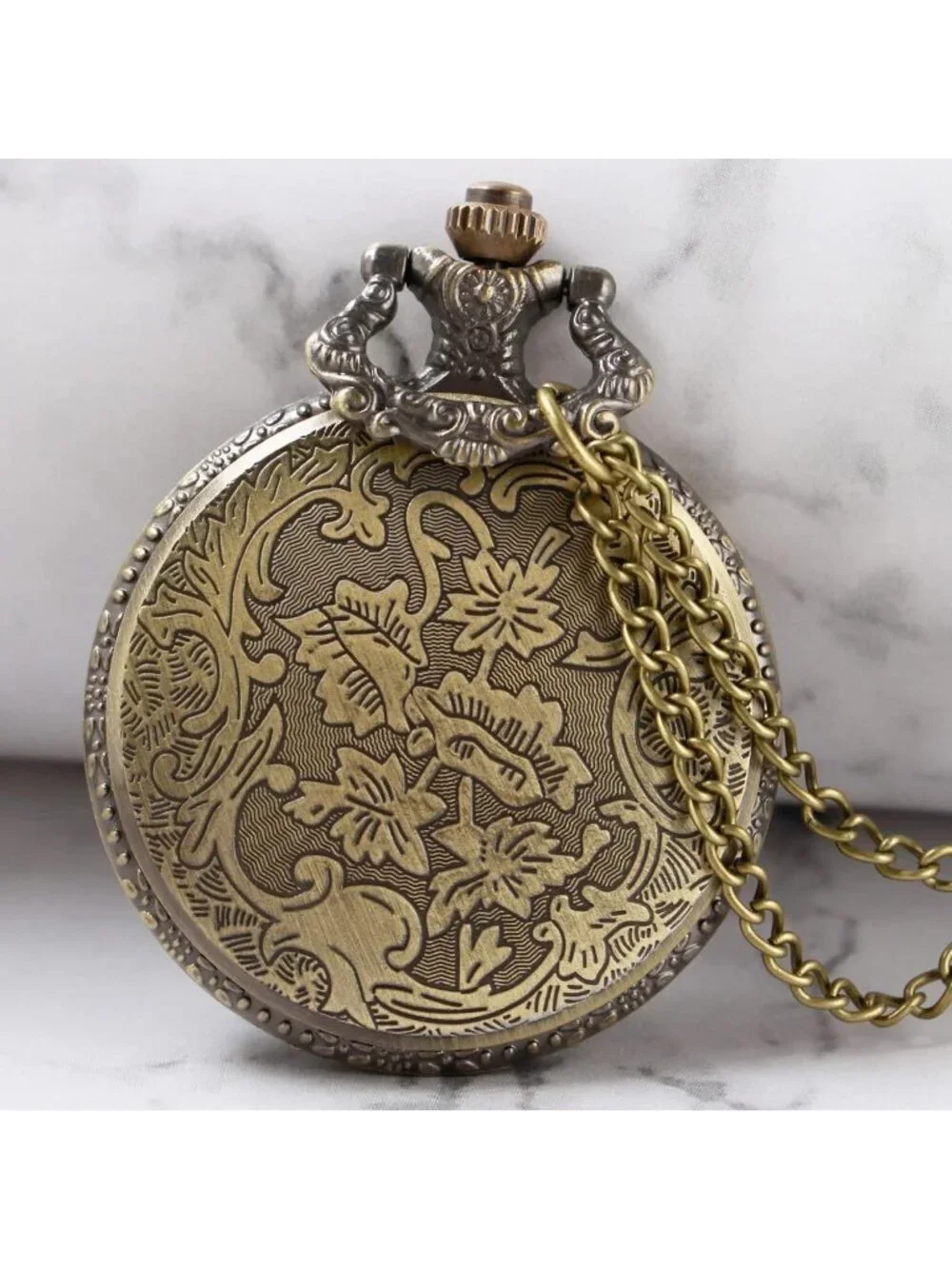 Men's Brown Analog Quartz Arabic Numerals Shape Pendant Necklace Pocket Watch